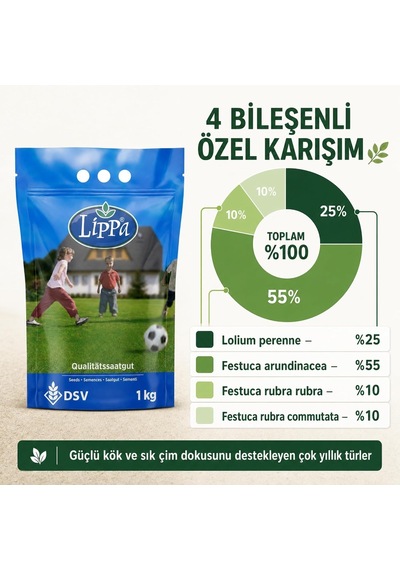 Lippa Pro Special 4s Çim Tohumu, 4 Bileşenli Özel Karışım, 1 Kg