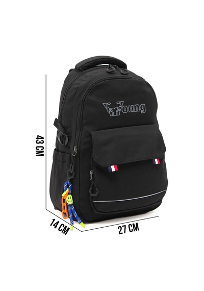 Kaff Young 51585 Black Siyah Unisex Çok Cepli Anahtarlık Aksesuarlı Suya Dayanıklı Sırt Çantası