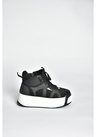 Fox Shoes V973019102 Siyah/beyaz Süet Kalın Tabanlı Kadın Spor Ayakkabı Sneakers Siyah - Beyaz