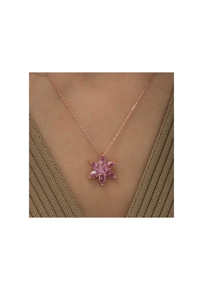 Gümüş Rose Pembe Çiçek Kolye Gümüş Gümüş