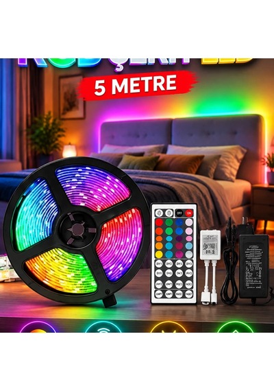 Kumandalı Rgb Şerit Led 5 Metre 5050 Renk Değiştiren Dekoratif Işık