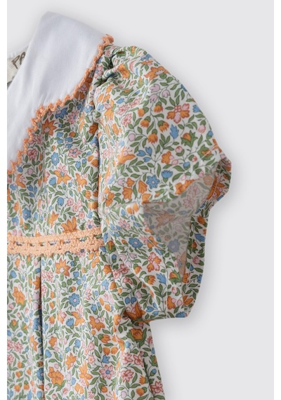 Panço Liberty Kumaş Çiçek Desenli Yenidoğan Elbise Turuncu 5611GN26001