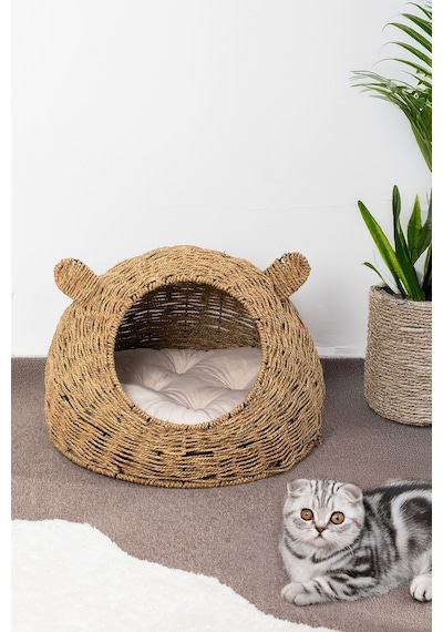 Porsima Ph49 Doğal Hasır Örgü Kedi Köpek Yuvası Kedi Köpek Yatağı 55x40cm