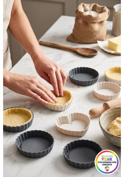 Silikon Mini Tart Kalıbı 6'lı Set Kalp Yuvarlak Tartolet Kalıbı Platinum Silikon 12 Cm Çok Renkli