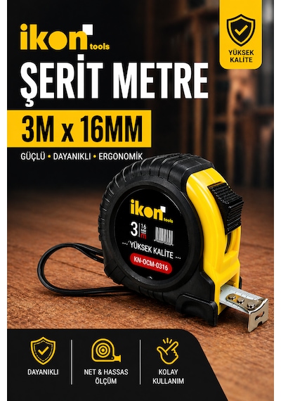 Şerit Metre 3m X 16mm Profesyonel Ölçü Metresi Dayanıklı Gövde Kilitli Mekanizma Hassas Ölçüm 3 M