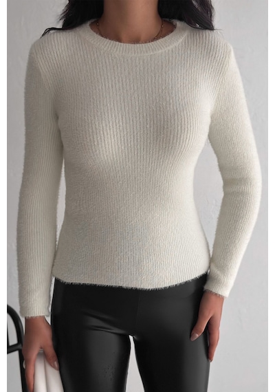 Noa & Noa Kadın Fit Kesim Uzun Kollu Triko Kazak Soft Edge Beyaz