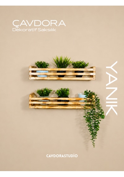 Dekoratif 2'li Çiçek Rafı - Yanık