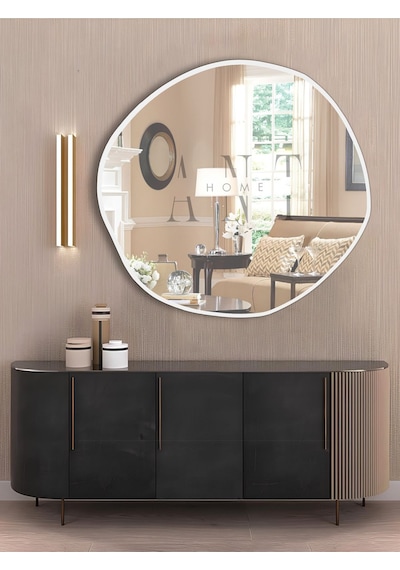 Arya 80 Cm Ayna Asimetrik Ayna, Dekoratif Ayna, Duvar Aynası Banyo Aynası Holl Aynası 80 X 80 Beyaz