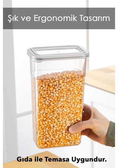 12'li Etiketli Erzak Saklama Kabı Seti - Sızdırmaz Kapaklı Bakliyat Saklama Kutusu - 12 X 1580 Ml Antrasit