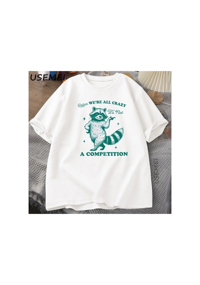 Tarzsokak Relax Rakun T Shirt Hepimiz Çılgın Komik Rakun Söyleyerek Grafik T Shirt Pamuk Erkek Kadın Te 2983 Beyaz