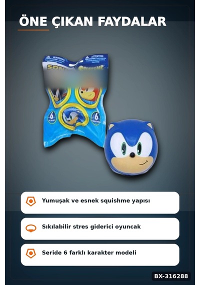 Sonic Figür Squishme Stres Oyuncağı Sürpriz Paket - 1 Adet Rastgele Model Bx-316288
