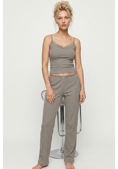 Siyah İnci Bürümcük-krınkıl İp Askılı Pijama Takım 8059 Yeşil