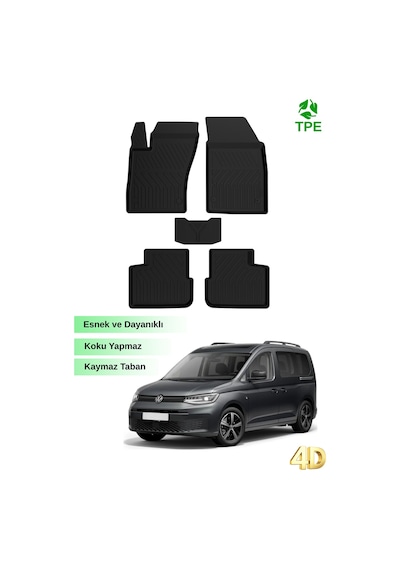 Hitaks Vw Caddy 5 Paspas 2021+ Uyumlu Siyah 4d Havuzlu Oto Paspas