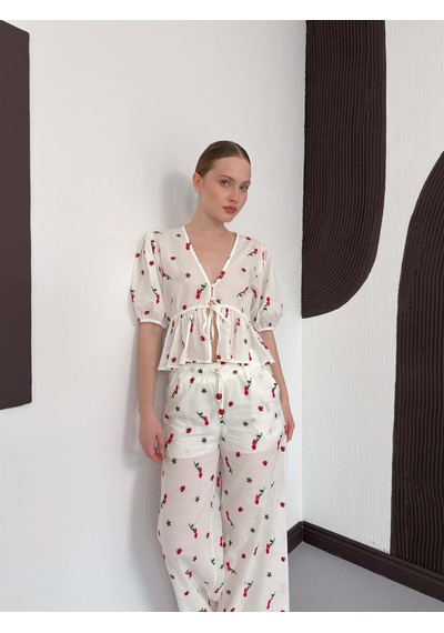 Verymoda Nakışlı Vual Bluz D2885 Kırmızı