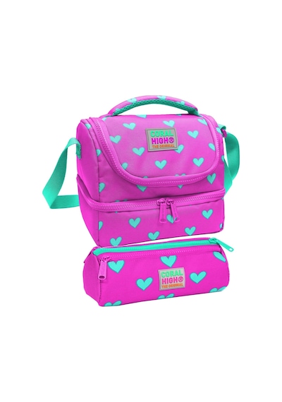 Coral High Kız Çocuk Pembe Su Yeşili Kalp Baskılı İki Katlı Beslenme Çantası Ve Kalemlik Seti 37212+22317 Pembe - Yeşil Coral High Kız Çocuk Pembe Su Yeşili Kalp Baskılı İki Katlı Beslenme Çantası Ve Kalemlik Seti 37212+22317 Pembe - Yeşil