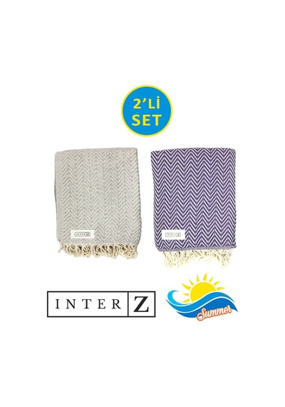 2'li Set Peştemal Plaj Havlusu , %100 Pamuk , Xxl 100x180cm, Marmaris, Gri Mor