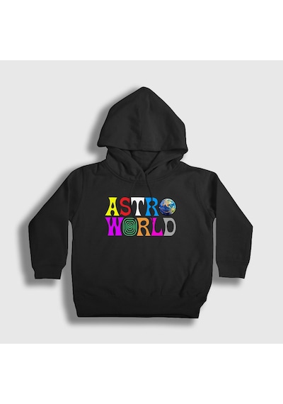 Presmono Unisex Çocuk Astroworld V2 Travis Scott Kapüşonlu Sweatshirt Siyah