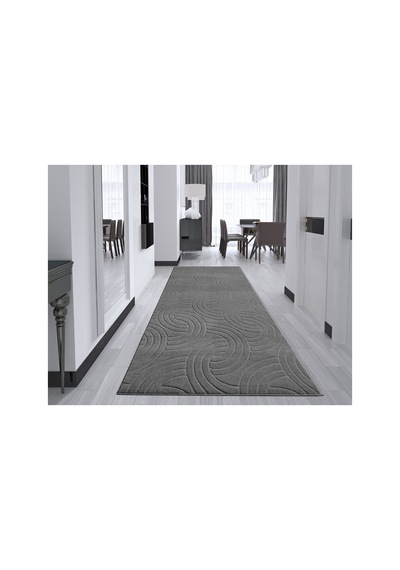 Plato Halı Opqo Oymalı Premium Oturma Odası, Salon, Antre, Yıkanabilir Polyester Kaymaz Taban Gri Halı
