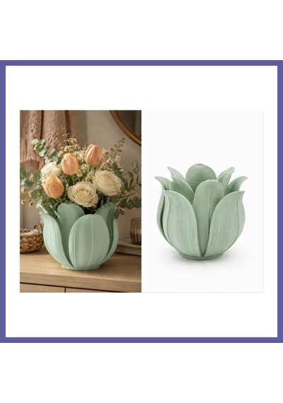 Bezos 3d Baskı Lotus Yapraklı Vazo - Dekoratif Çiçeklik-mint Nıda