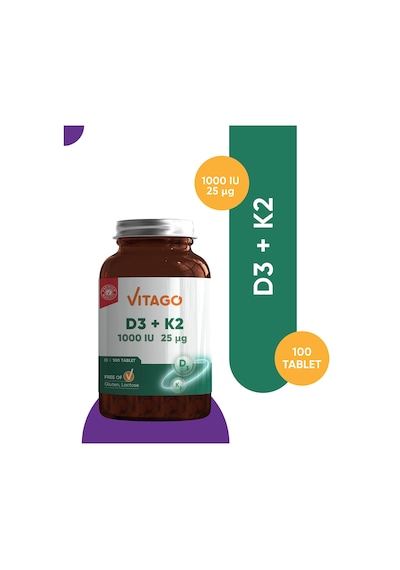 Vitago Vitamin D3 Ve Vitamin K2 İçeren Tablet Takviye Edici Gıda 100 Kapsül