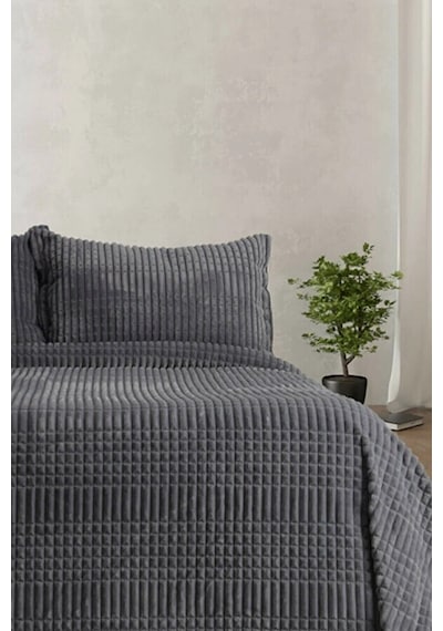 Merinos Modern Line 3 Parça Battaniye Seti - Antrasit Renk