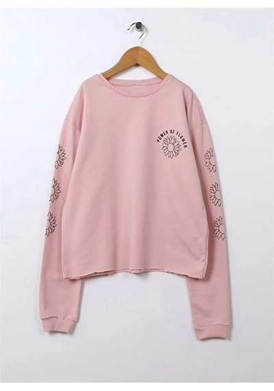 Kız Çocuk Crop Model Sweatshirt Cotton