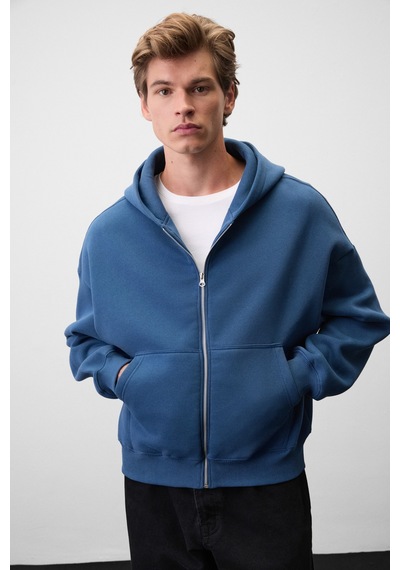 Grımelange Songulo Erkek Fermuarlı Kapüşonlu Mavi Sweatshirt