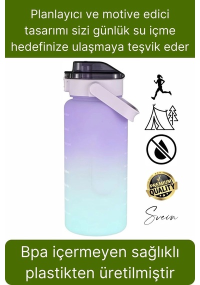 Premium 2 Lt Pipetli Kilitli Sızdırmaz Kapaklı Kamp Sağlıklı Motivasyon Suluk Matara Spor Su Şişesi