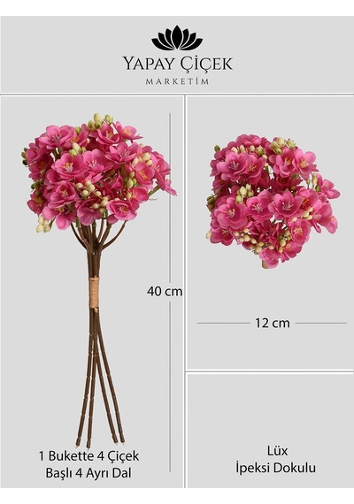 Fuşya Yapay Yasemin Çiçeği Buketi 4 Dallı Lüx İpeksi Dokulu 40 Cm