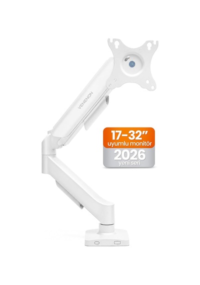 Tek Kollu Monitör Kolu Vesa Uyumlu Hareket Ayarlanabilir Monitör Standı 17-32 9kg Kapasite Beyaz