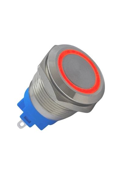 E56 19mm Metal Buton Yaylı 12-24v Kırmızı Led 1no/1nc