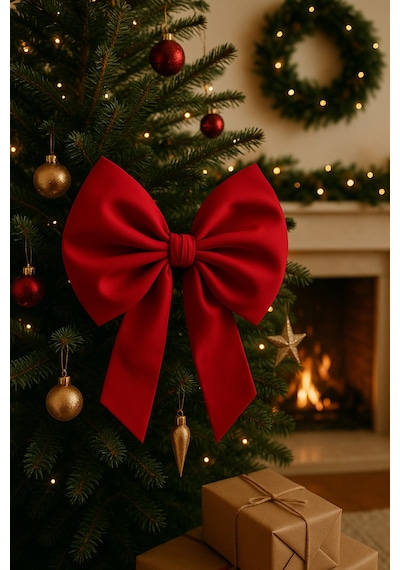 Yıllbaşı Ağaç Süs Noel Kırmızı Fiyonk 30x35 Cm Küçük Kırmızı - 787285321