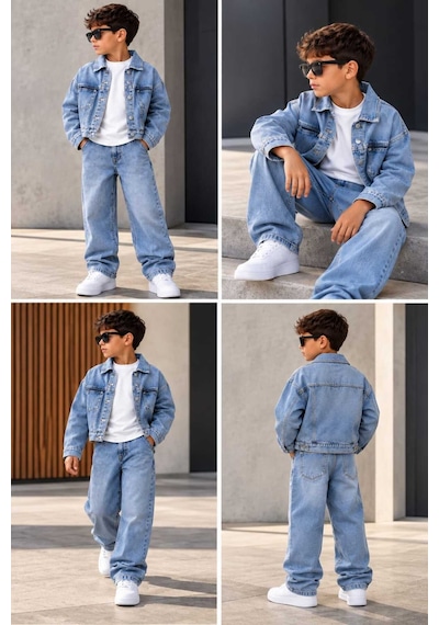 Toikids Erkek Çocuk Jean Ceketli Pantolonlu 2'li Denim Takım Mavi