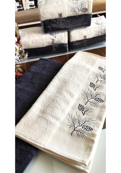 Nurpak Çeyizlik 2.li Set Lüks 50x90cm. %100 Pamuk El,yüz Havlusu Özel Hediyelik Ambalajda Lacivert