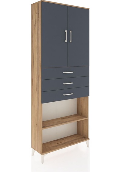 Arges Dolap 4 Raflı 3 Çekmeceli 2 Kapaklı 88x30x221 Çam-antrasit Atlas Çam