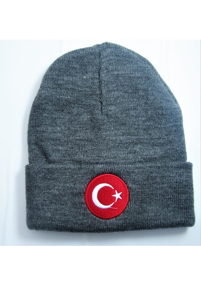Salarticaret Türk Bayraklı Kışlık Akrilik Bere Gri