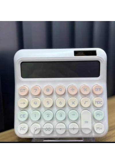 12 Haneli Güneş Enerjili Hesap Makinesi - Açılı Geniş Ekran, Çift Güç Kaynağı Solar Pil Beyaz