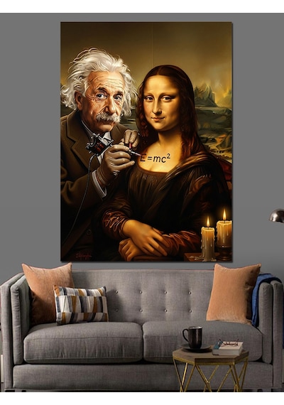 Mona Lisa Leonardo Da Vinci Ve Einstein Dekoratif Kanvas - Mdf Ahşap Tablo