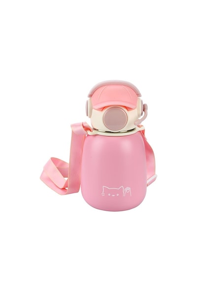 Sevimli Tasarım Gamer Termos Matara 500 Ml 16.9 Oz Ve Omuz Askılı Pembe