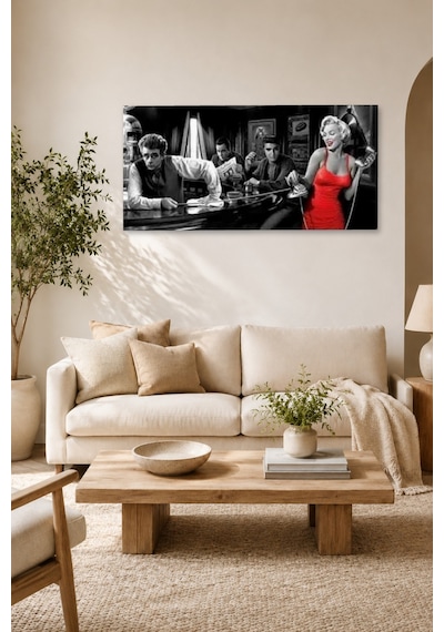 Tam Renk Marilyn Monroe Dekoratif Kanvas Duvar Tablosu Siyah