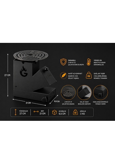 Roket Soba, Rocket Stove 27x21x9,5 Kamp Ocağı, Odun Veya Pelet Kolay Yakıt Besleme Kapağı Ve 800 Derece Isıya Dayanıklı 2 Mm Çelik Üretim Siyah Roket Soba, Rocket Stove 27x21x9,5 Kamp Ocağı, Odun Veya Pelet Kolay Yakıt Besleme Kapağı Ve 800 Derece Isıya Dayanıklı 2 Mm Çelik Üretim Siyah