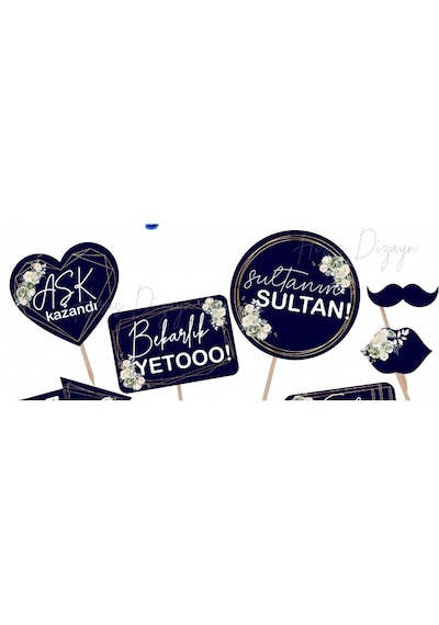Lacivert Çiçekli Bride To Be Konuşma Balonu Seti 13 Parça