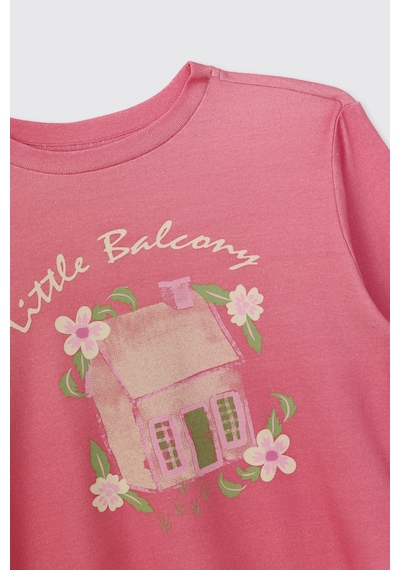 Panço Kız Çocuk Bisiklet Yaka Desenli Pembe Pijama Takımı 2621GK39005
