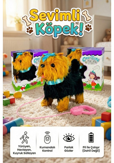 Vardem Oyuncak Tasma Kumandalı Yürüyen Havlayan Ve Kuyruk Sallayan Peluş Köpek Çok Renkli