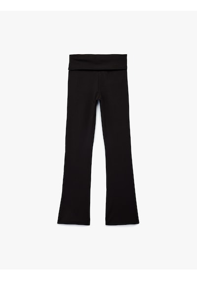 Koton Katlı Slim Fit Yüksek Bel Uzun İspanyol Paça Spor Tayt Siyah 6wak40322nk Siyah