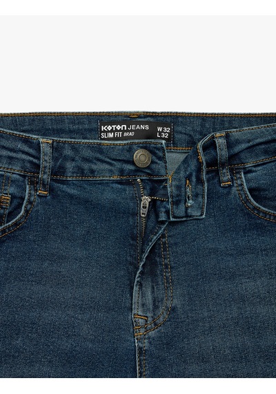 Koton Normal Bel Pamuklu Cepli Slim Fit Jean Pantolon - Brad Jean Orta İndigo 7wam40318nd