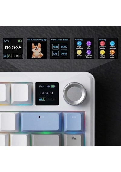 Aula F75 Max Mekanik Gaming Oyuncu Klavyesi Tkl Rgb Graywood V4 Switch Kablosuz Makrolu Hot Swap Türkçe Q Lacivert