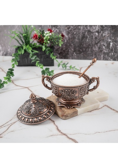 Dmt Copper Home Gaziantep Bakır Zamak Şekerlik Kase Yükseklik 11 Cm Genişlik 13 Cm& Kaşık Dahil