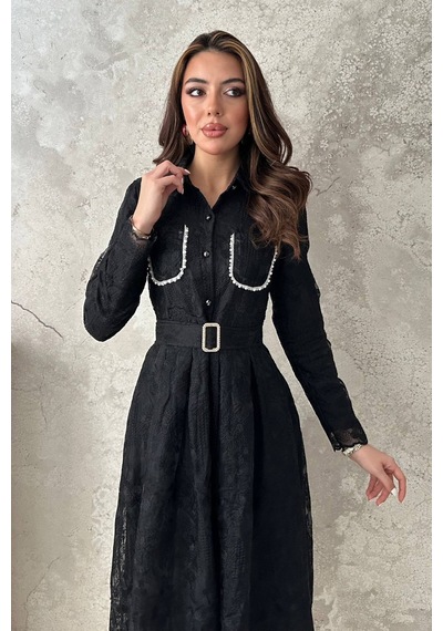 Alemdarshop Siyah Taşlı Elbise
