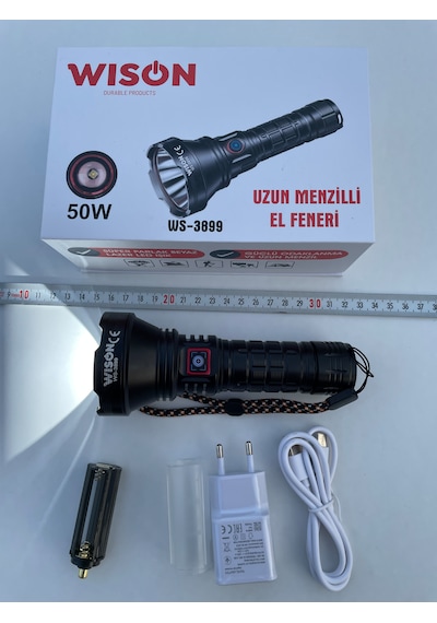 Wison Ws-3899 Uzun Menzilli Profesyonel El Feneri 50 Watt 4800 Ma Siyah